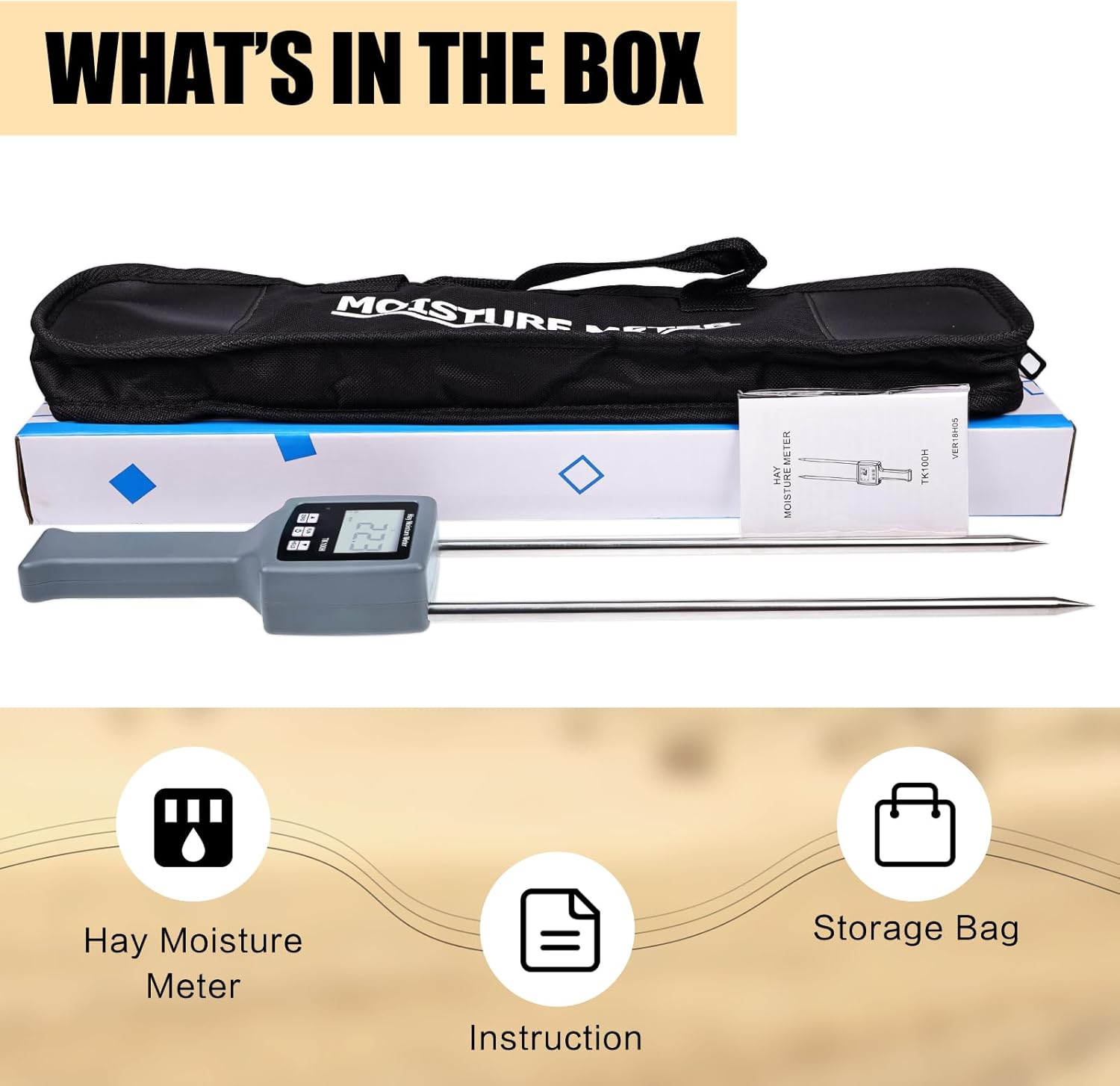 TK100H Hay Moisture Meter for Cereal Straw, Forage Grass, Alfalfa, Leymus, Range 0-80%