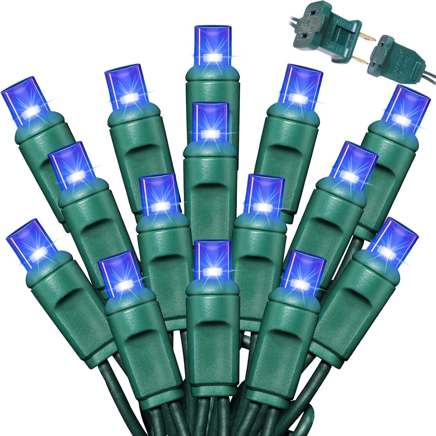 LAMPHOME 200LED (4pk of 50L) String Lights, LED Christmas Lights, 6" SPACING,Green Wire,Blue