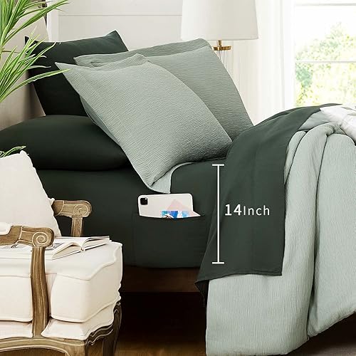 Miniatura 7 de MaiRêve Edredón verde salvia, juego de edredón tamaño California King, diseño texturizado, cómodo juego de ropa de cama para todas las estaciones, 8