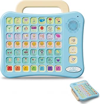 AAC Device for Autism Nonverbal Kids Communication Speech Tool | Sturdy handle for easy carry. 42 phrases, 7 recording buttons, boy/girl voices, foldable stand. For autism speech therapy