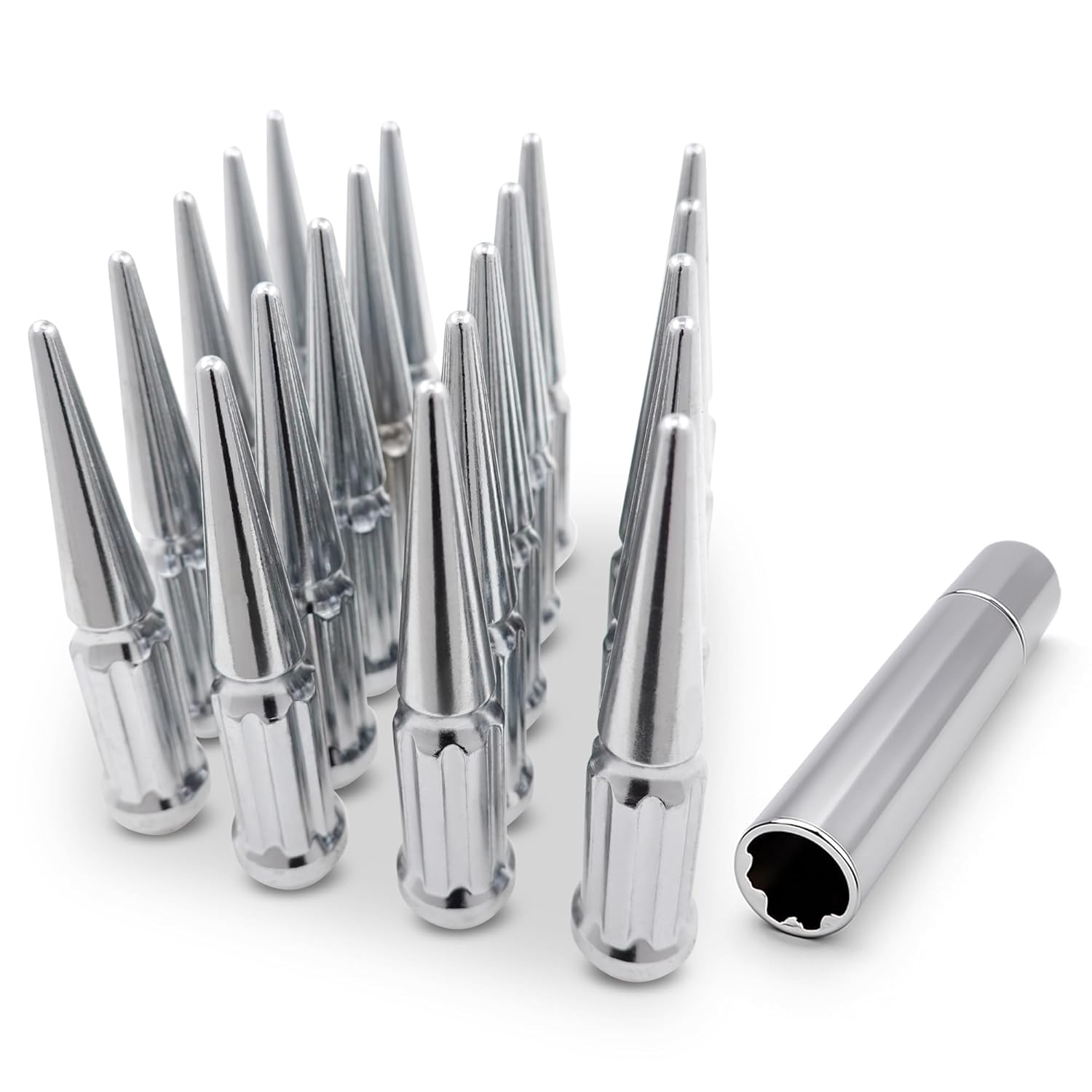 24 Pc Solid Spline Spike Lug Nuts Kit 12x1.5 Chrome