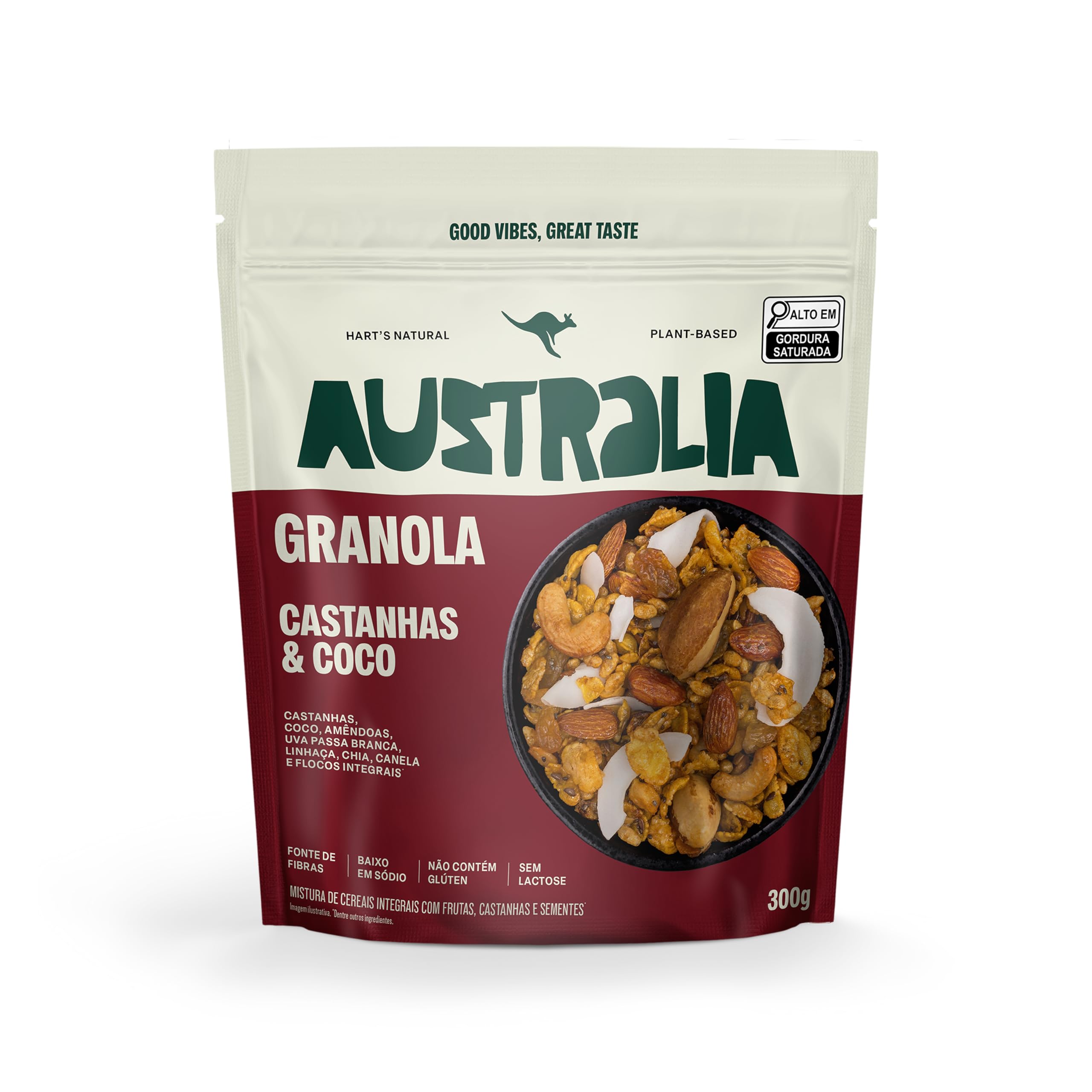 Granola Australia Castanhas, Melado e Canela, Sem Glúten, Vegano