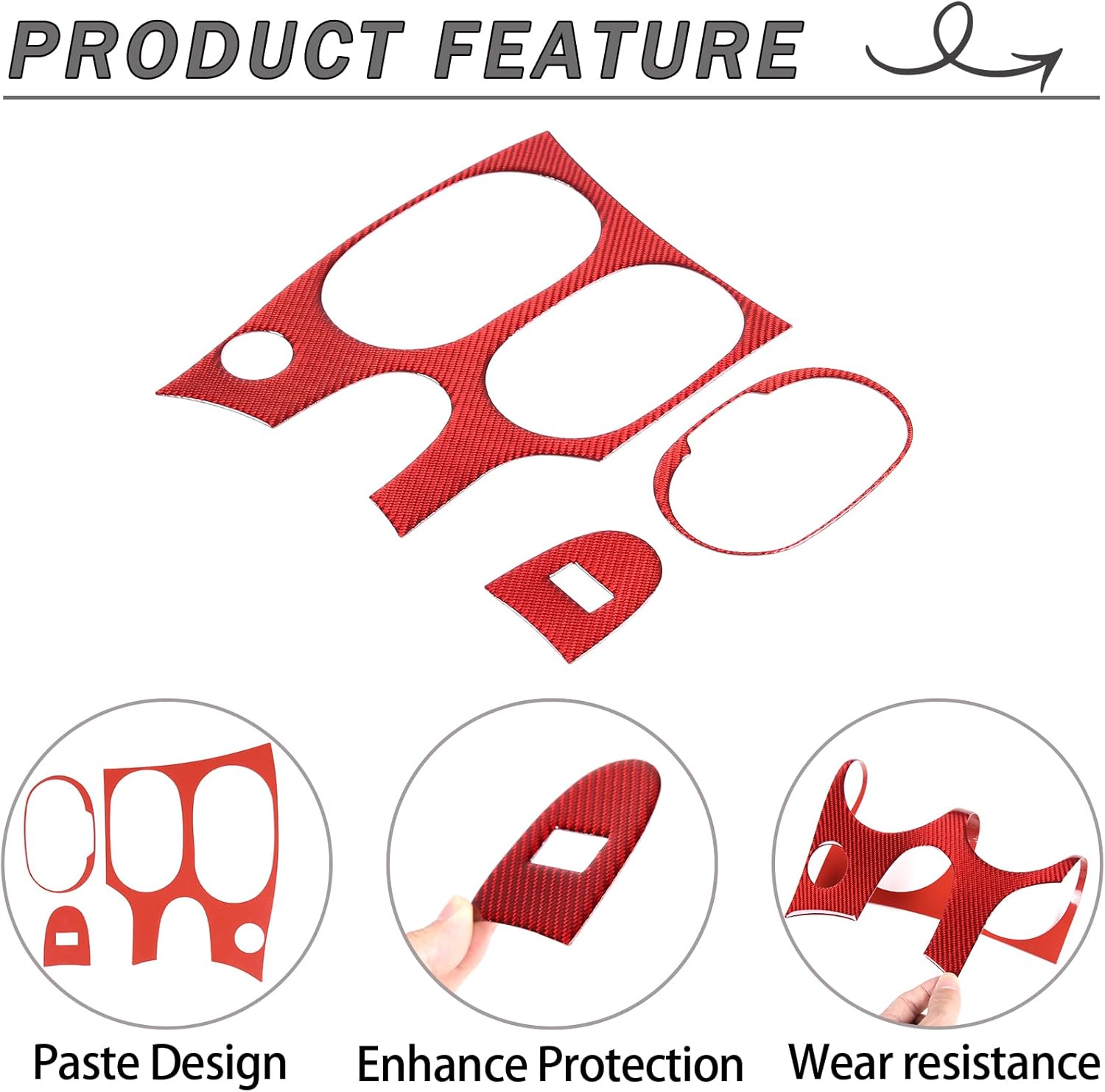 Lcojicep Car Gear Shift Panel Cover Trim Compatible with Corvette C6 Z06 ZR1 2005-2013 Real Soft Carbon Fiber Car Central Control Panel Trim Interior Sticker (Red, Style A)