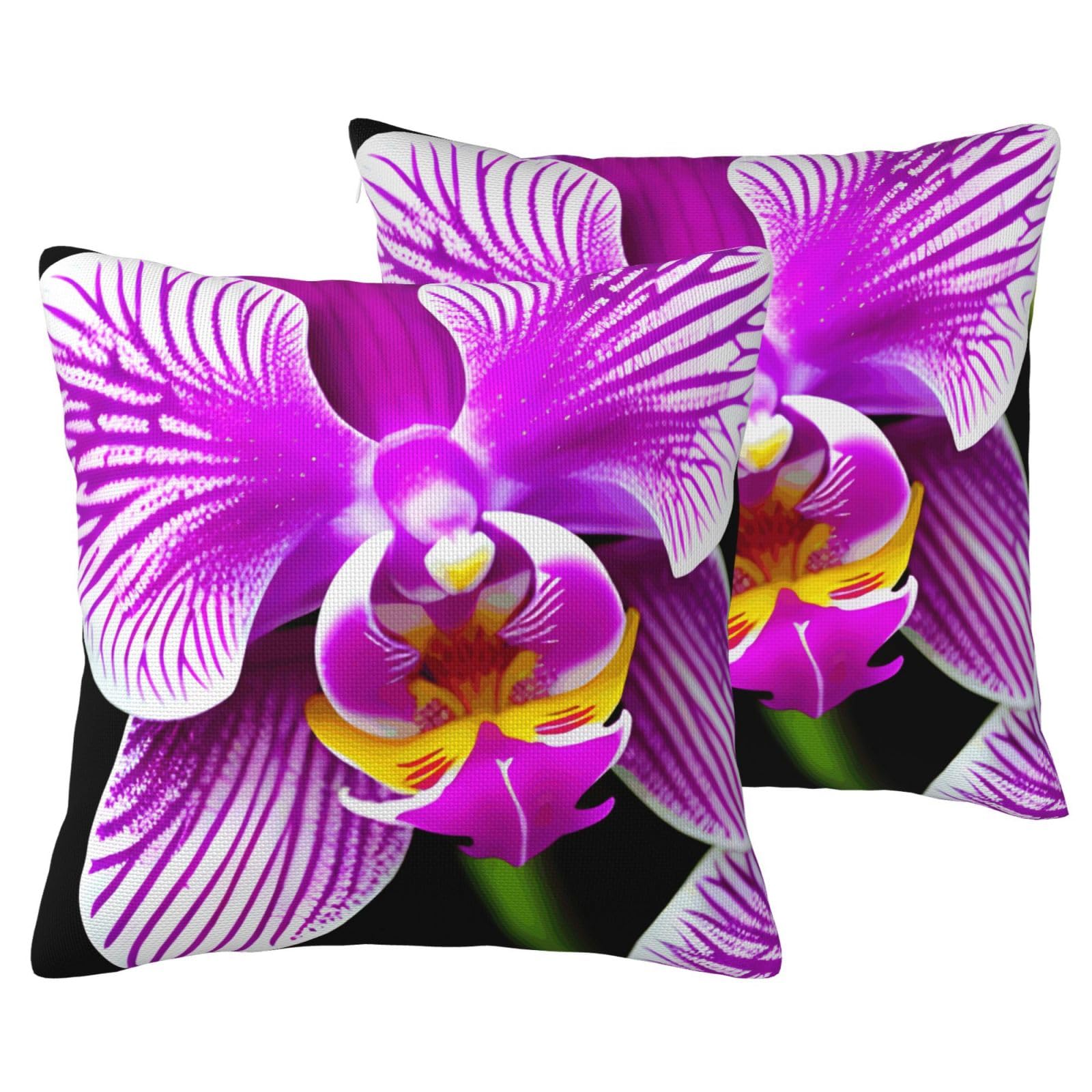 Housse de coussin fleur d'orchidée 45x45 cm en coton imprimé pour décoration de canapé de salon
