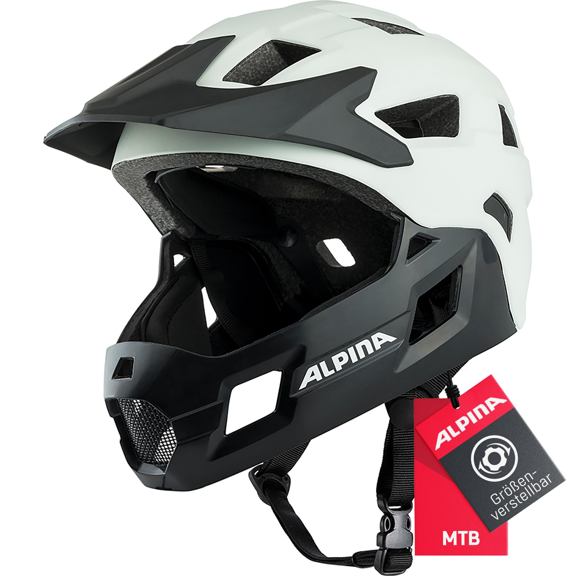 Alpina Rupi – Leichter und sicherer Fullface-Helm für Kinder und Jugendliche (50–55 cm, White matt, abnehmbarer Kinnbügel)
