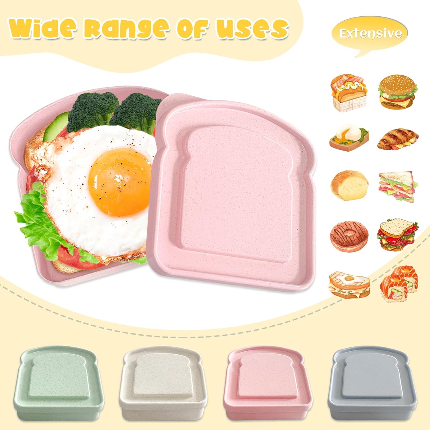 Sandwich Containers, Plastic Sandwich Box Container, Reusable Toast-Shaped Lunchbox, BPA-Free Food Storage with Lid, Microwave & Dishwasher Safe, for Sandwiches, Fruits, Snacks (2PCS-A) - Image 2