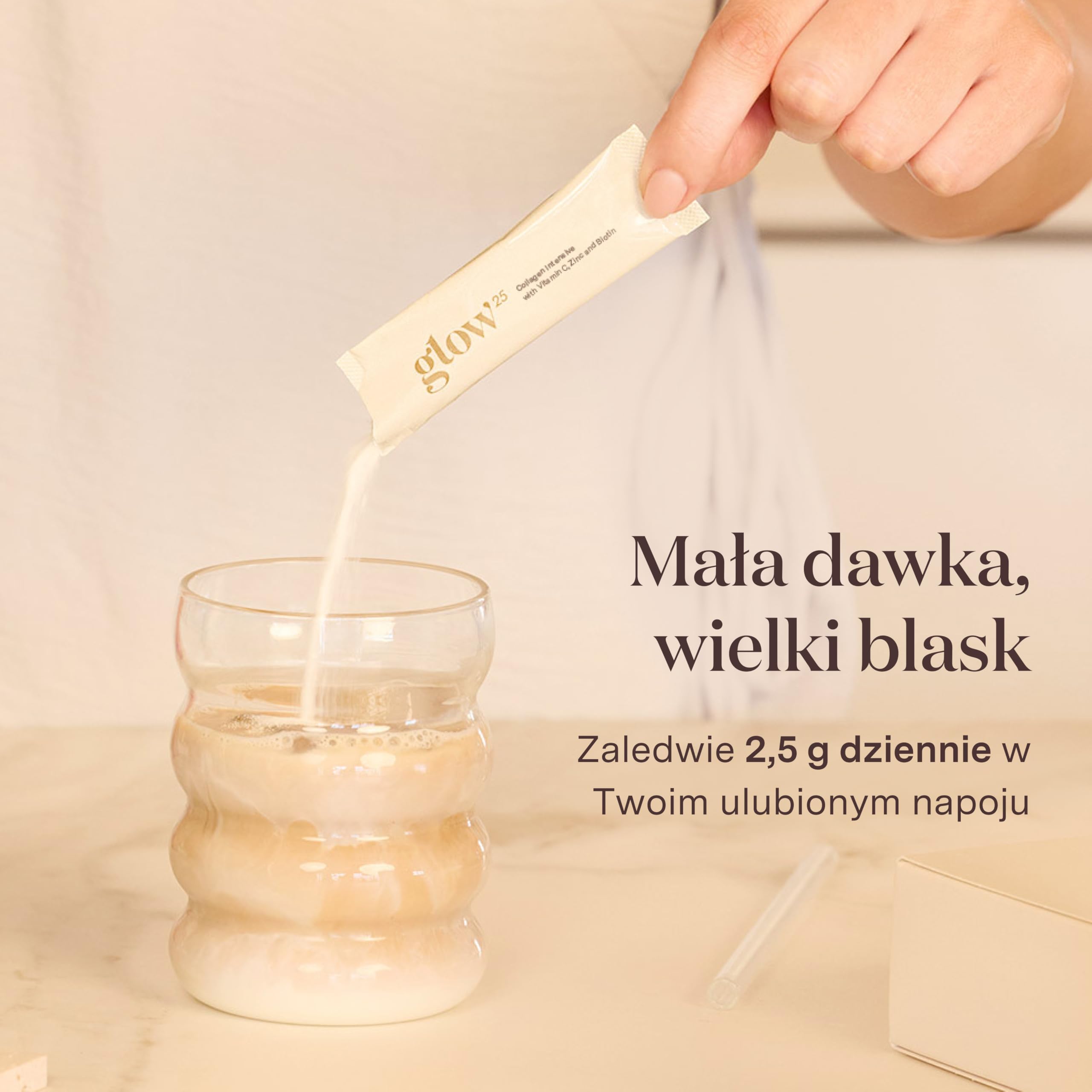 Glow25® Kolagen Intensiv [30 saszetek] – z tripeptydami, witaminą C, cynkiem i biotyną – premium hydrolizat kolagenu – peptydy typu 1 i 3 – dobra rozpuszczalność