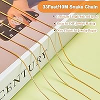 Vista 3 de CREATZONE Cadena de serpiente dorada de 33 pies de 0.047 in, cadena redonda de latón de serpiente con cierres de langosta, anillos de salto