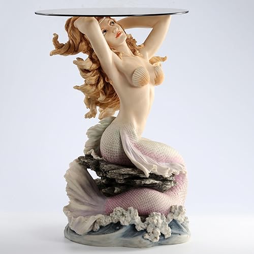 Miniatura 3 de Veronese Design 23 14 pulgadas de alto sirena de la cala redonda de cristal de la escultura de resina de la mesa de cristal pintado a mano acabado