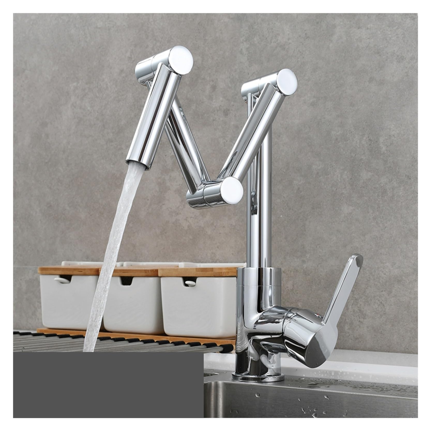 Robinet de cuisine pliant bras oscillant triple articulation laiton