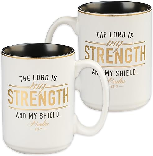 Christian Art Gifts Taza grande de cerámica para café y té con texto en inglés The Lord is My Strength (Salmo 287) con versículo bíblico inspirador,