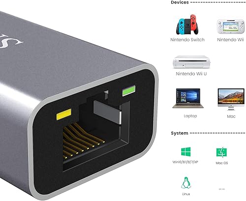 Miniatura 4 de Adaptador Ethernet de repuesto para Nintendo Switch Wii U y Mac Windows Laptop USB LAN adaptador de conexión a Internet