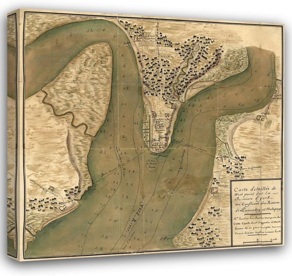ArtDirect Soundings for Depth of the Hudson Around West Point 21x20 Black Modern Wood Framed with Double Matting Museum Art Print by Vintage Maps