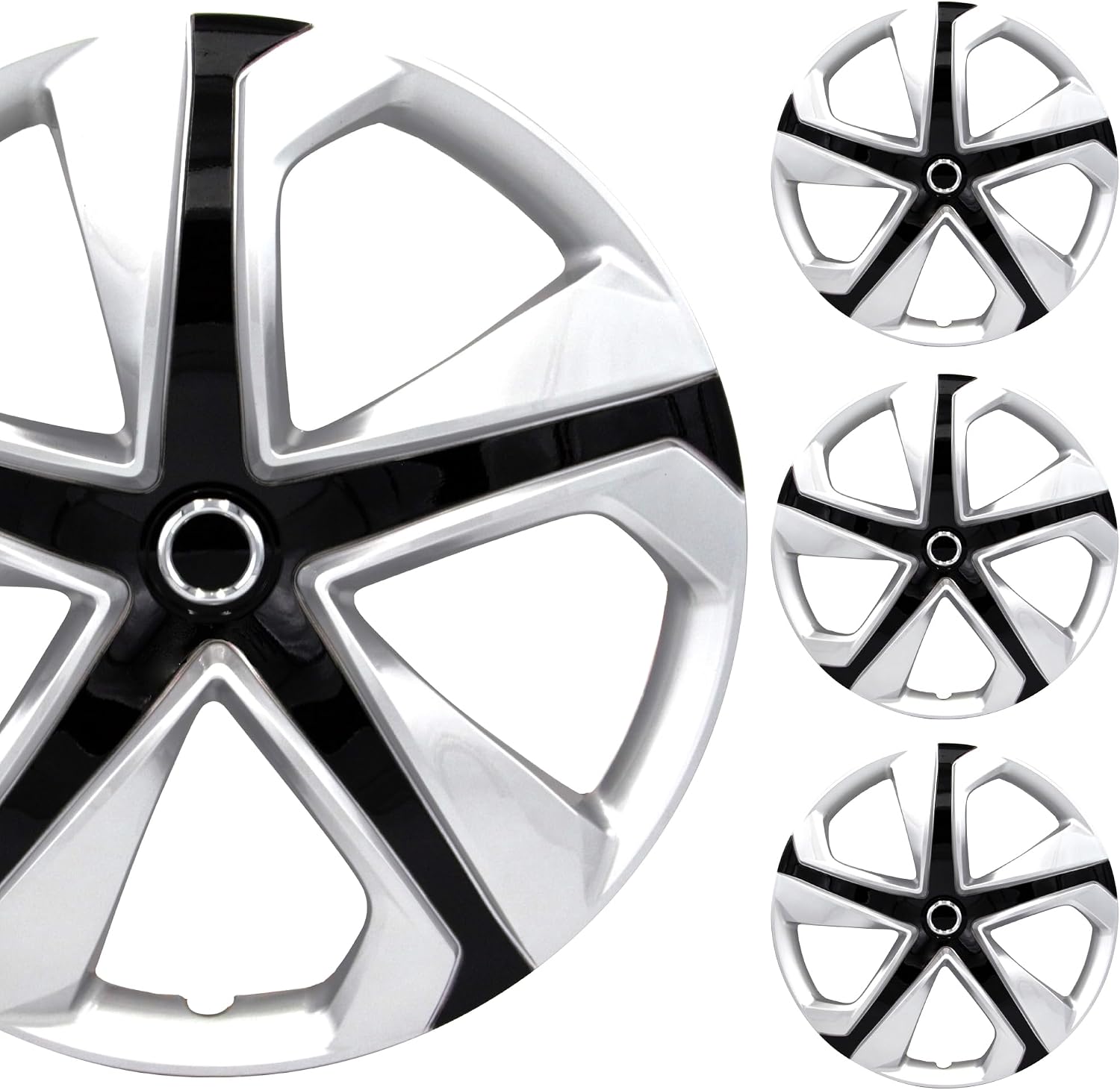 PACRIM 16" Universal Gloss Black/Silver Car Wheel Cover/Hubcap Set | Replacement Snap On | Set of 4 | Universal Fit for 16 Inch Base Stock Rims
