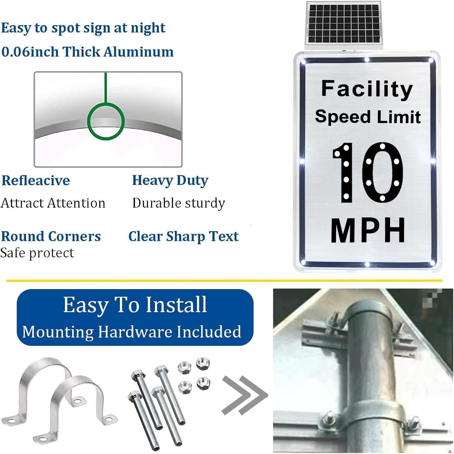 15.8"x 23.6" Solar Powered Flashing Speed Limit Sign, Reflective Traffic Control, Rustproof Aluminum, Weather Resistant, Easy Installation for Safety on Roads