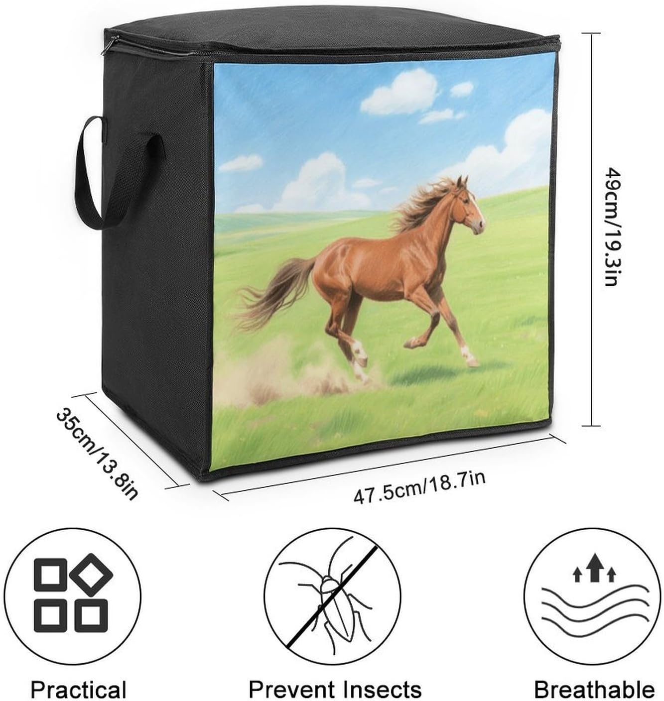 The Galloping Horse Storage Bags Moving Bags Storage Bins | Comforter Storage Bag Reinforced Handles & Zippers Foldable Closet Organizers and Storage for Blanket Pillow Clothes