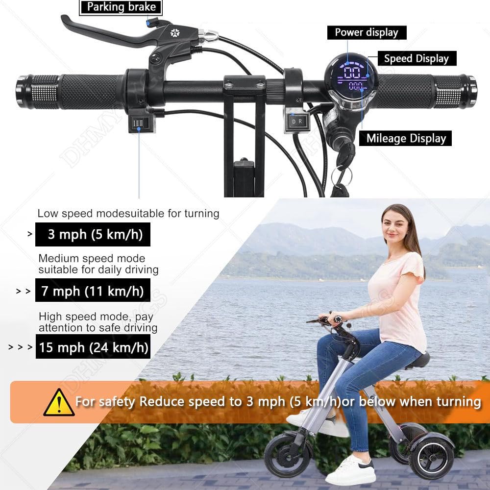 Triciclo eléctrico, scooter de movilidad plegable con asiento, ajuste de 3 velocidades, pantalla LED, neumáticos de 10 pulgadas, batería de 36 V 10 AH, ideal para personas mayores de uso diario