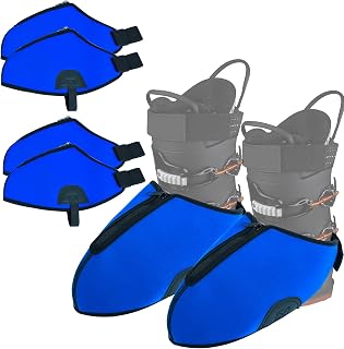 2Pairs Ski Boot Covers with Zipper Waterproof & Insulated Snow Boot Protectors Blue Elastic Under-Boot Strap Design Keep Feet Dry & Less Cold for Skiing Winter Ski Accessories for Men & Women (Medium)