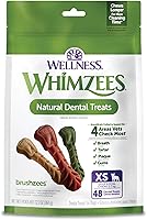 WHIMZEES Brushzees Extra Small Dog Dental Treats - Natural Teeth Cleaning Sticks for Small Breeds, Plaque & Tartar Control, Fresh Breath, 48 Count