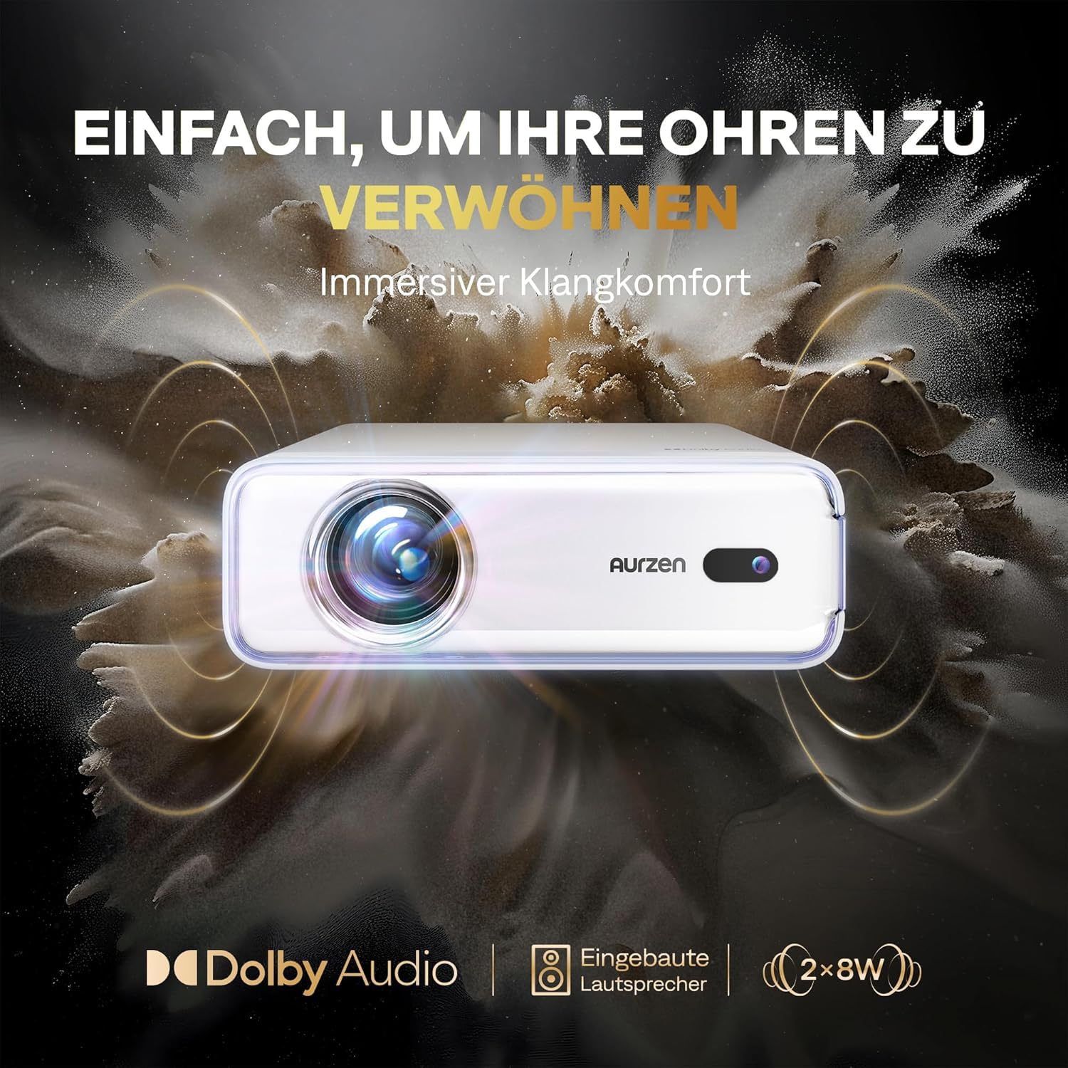 Aurzen EAZZE D1 Smart Beamer Heimkino Projektor 4K Unterstützt Full HD 1080P Beamer mit Netflix & Dolby Audio, Autofokus & Trapezkorrektur, Mini WiFi Bluetooth Video Projektor, Weiß