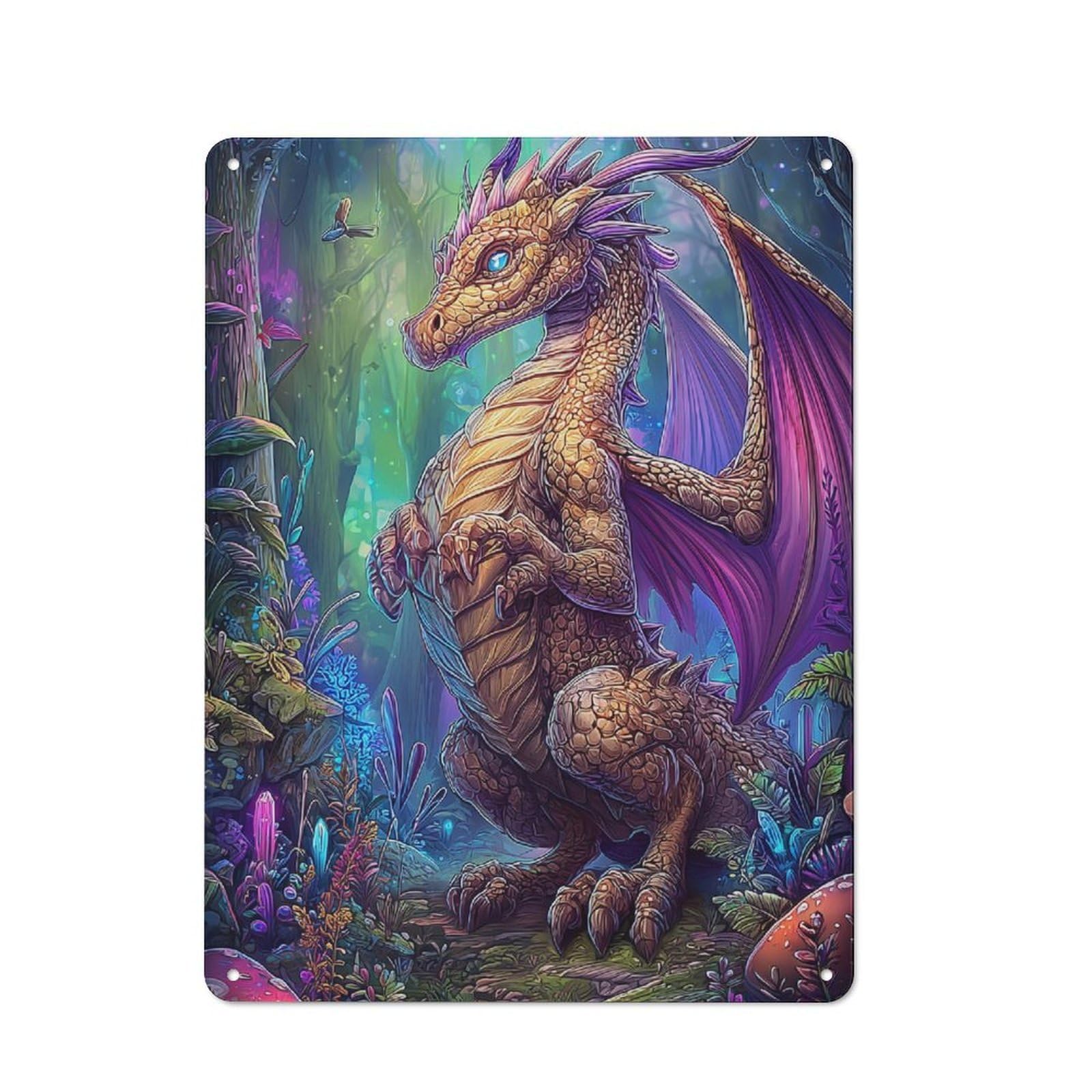 Junmoney Mystic Dragon Forest Rustic Metal Wall Sign 40X30cm For Studio Or Craft Room, For Vintage Wall Decor Fans, For Themed Room Decoration