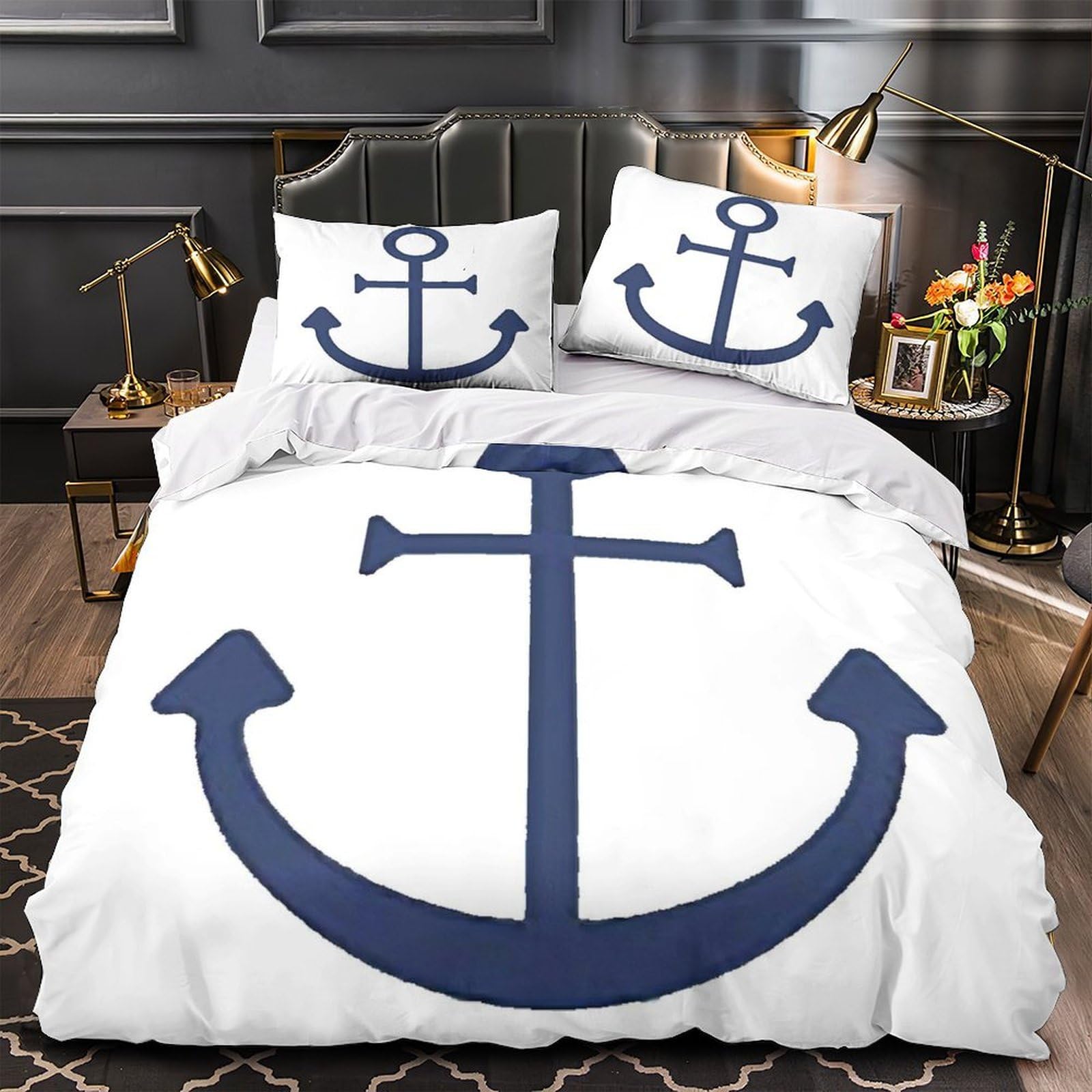 Linge de lit ancre marine léger pour chambre de garçon