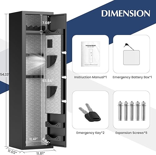Miniatura 10 de Caja fuerte para pistola de rifle de 55 pulgadas, teclado digital, caja fuerte para rifle y pistolas caseras, acceso rápido para 5 pistolas con