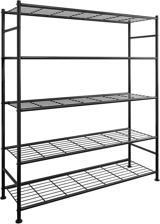 Storage Shelves - 5 Tier Shelf Organizer, Heavy Duty Garage Shelving Unit with Leveling Feet, Stable Metal Shelves Organizer for Pantry, Kitchen and Closet, 47.3" W x 12.6" D x 60.8" H, Black