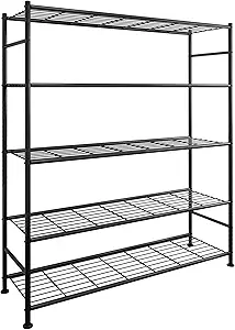 Storage Shelves - 5 Tier Shelf Organizer, Heavy Duty Garage Shelving Unit with Leveling Feet, Stable Metal Shelves Organizer for Pantry, Kitchen and Closet, 47.3" W x 12.6" D x 60.8" H, Black