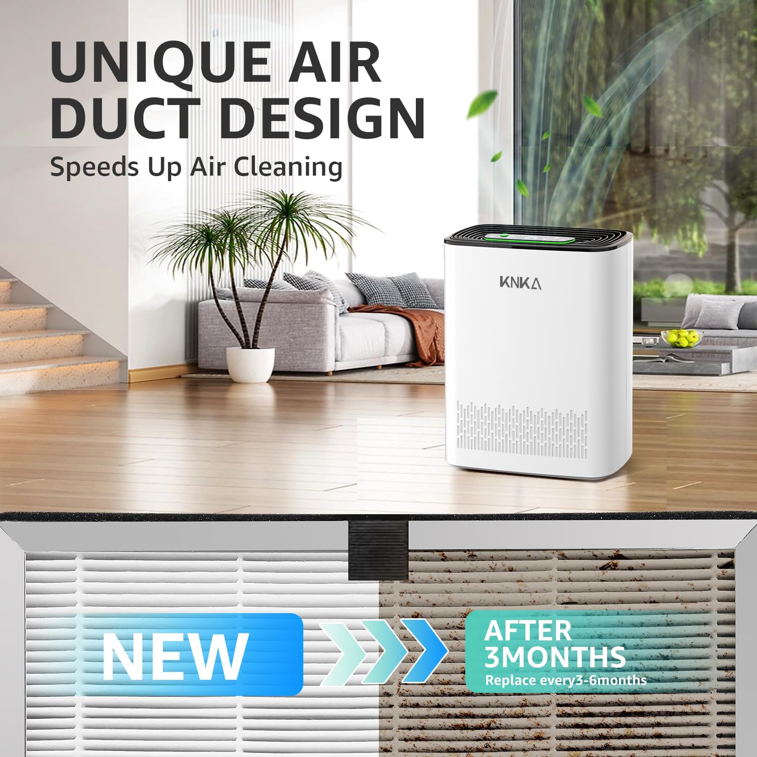 KNKA Filtro di ricambio originale per purificatore d'aria, vero filtro HEPA compatibile con APH3000 per filtrazione dell'aria ad alta efficienza, riduzione di odori e fumo, versione pelo per animali