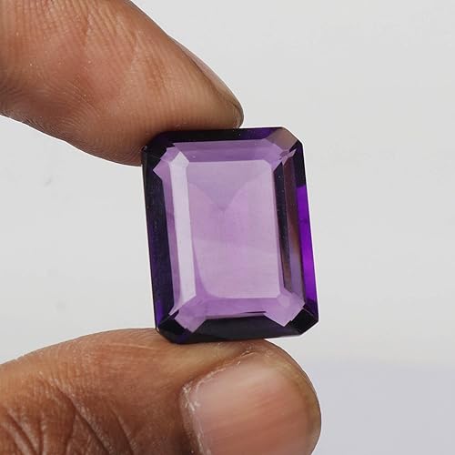 Miniatura 2 de REAL-GEMS Amatista violeta 66.00 Ct Cristal curativo en forma de esmeralda, Gema Cristal Piedra rhinestone, Violeta (Hydrothermal - Violet Amethyst)