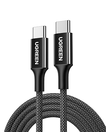 UGREEN USB-C 60W 3A QC PD Örgülü Hızlı Şarj Kablosu, 2 Metre, Siyah, 65245