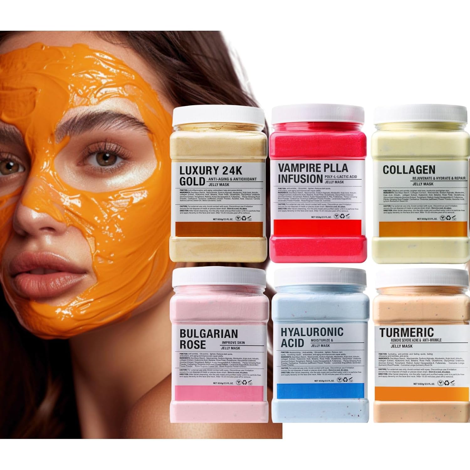 6 Pack Jelly Masks for Facials Professional, Jelly Mask Powder Hydrogel Formula, Vajacial Mask, Mascarilla Hidroplastica Facial, Esthetician Supplies Beauty Bulk