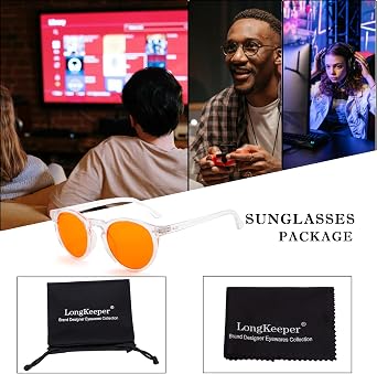 Long Keeper Blue Light Blocking Glasses Orange Lens Anti Blue Light Eyeglasses for Screens, TV, Gaming Retro Round Glasses Relieve Eye Fatigue and Improve Sleep
