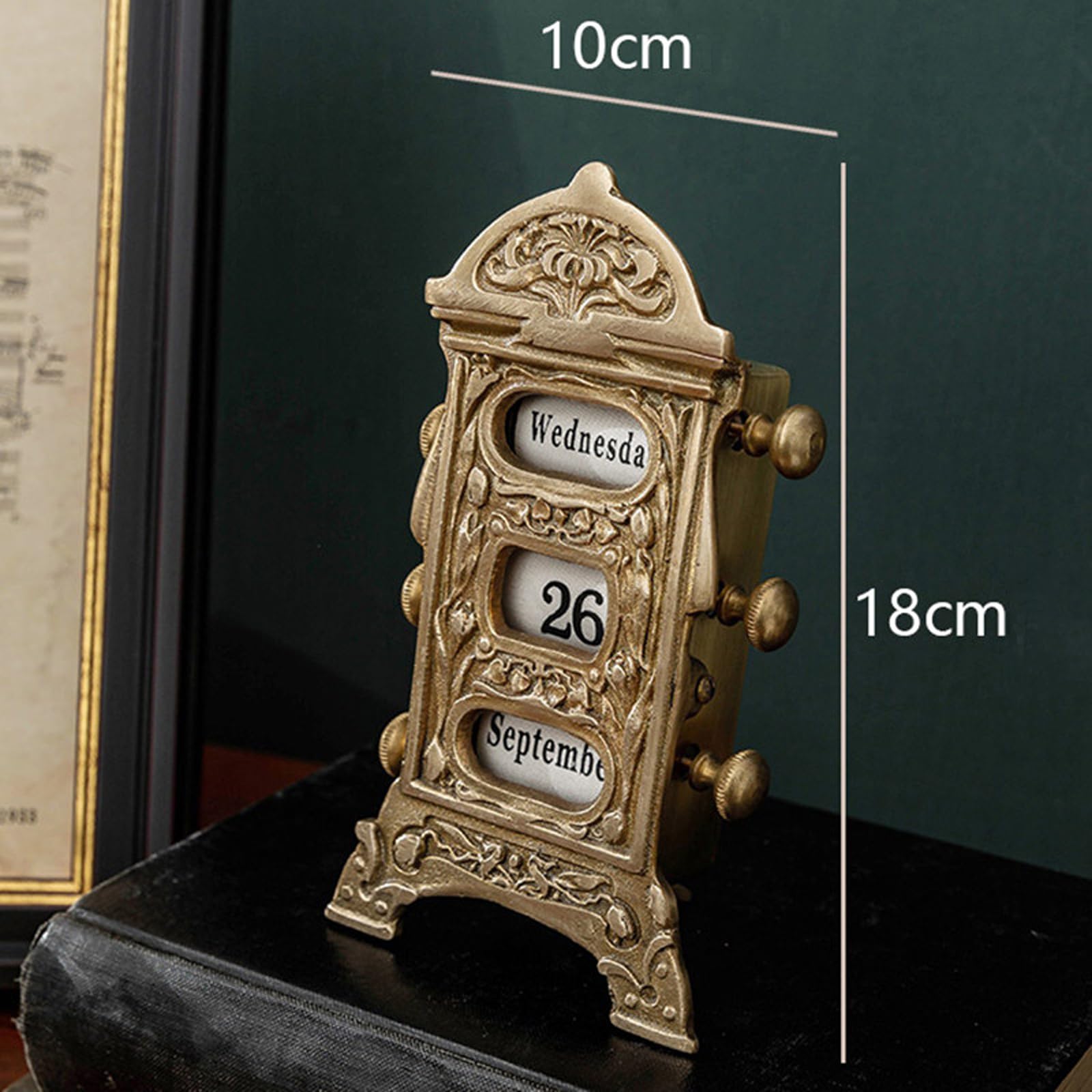 Mechanischer Tischkalender Im Vintage-Stil Aus Messing, Einstellbarer Tag, Datum Und Monat, Beidseitig Drehbare Knöpfe, Kreative Dekoration Aus Reinem Kupfer Für Büro Und Zuhause