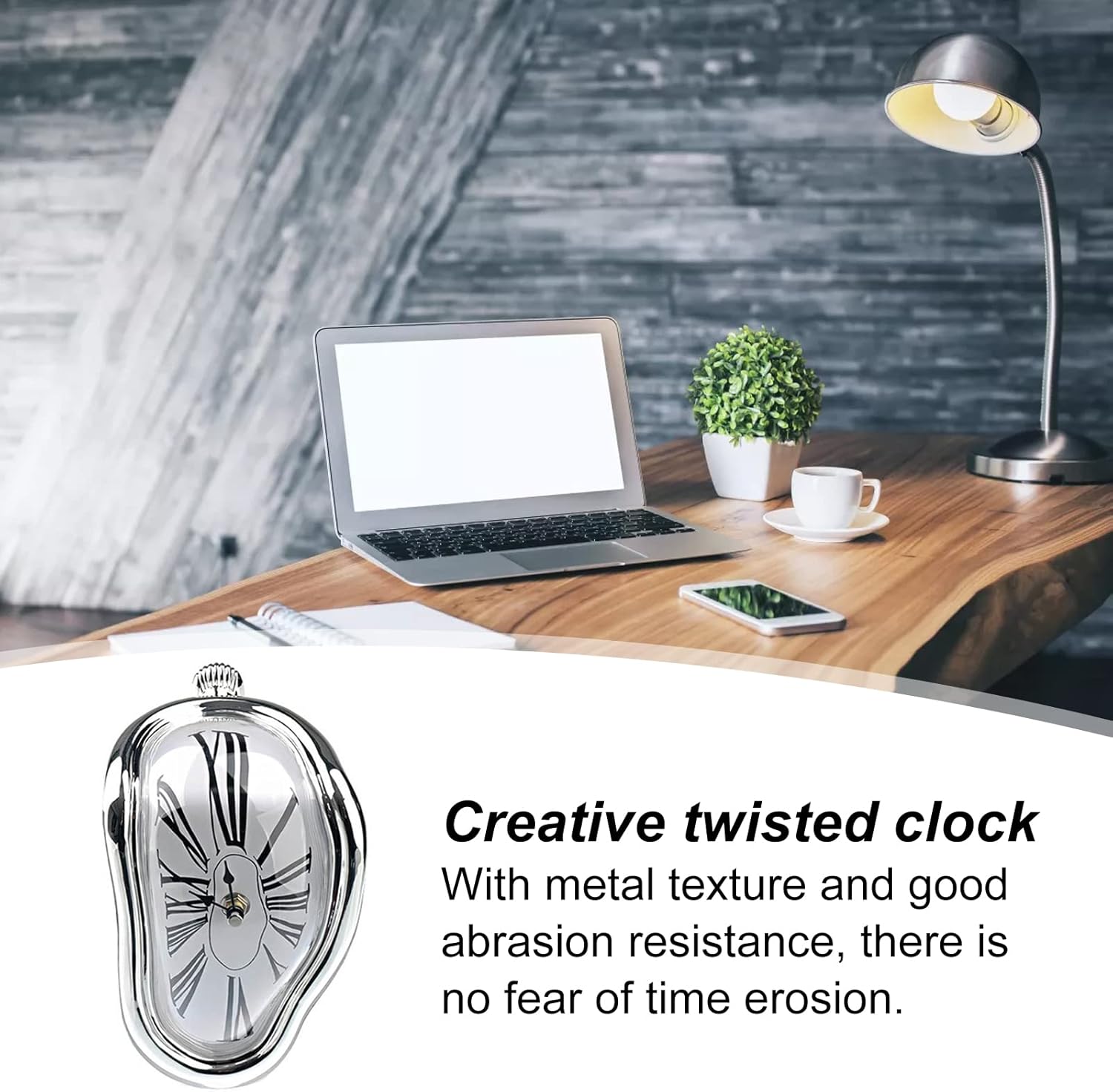 Creative Melting Clock,Carkio Wall Clock Decorative Salvador Dali Watch Melted Clock for Home Office Shelf Desk Table Decoration,Funny Creative Gift (Sliver)