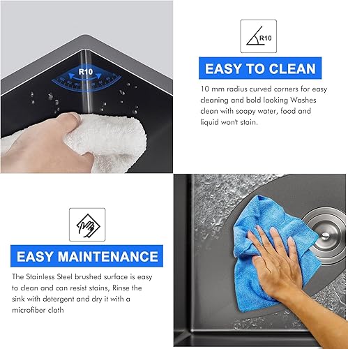 Vista 72 de MENATT Fregadero de cocina de 20 pulgadas, acero inoxidable SUS304 hecho a mano, fregadero de cocina con colador de fregadero (cepillado), 20 x 16 x