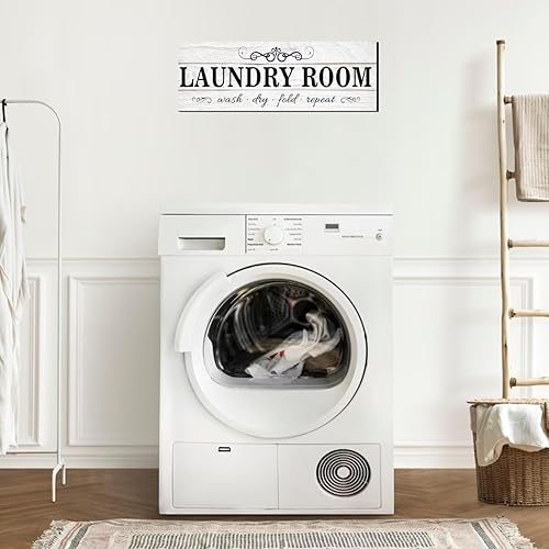 Miniatura 7 de Letreros de lavandería para decoración de lavandería letrero de madera de lavandería blanco y negro 47 x 137 pulgadas decoración vintage de granja