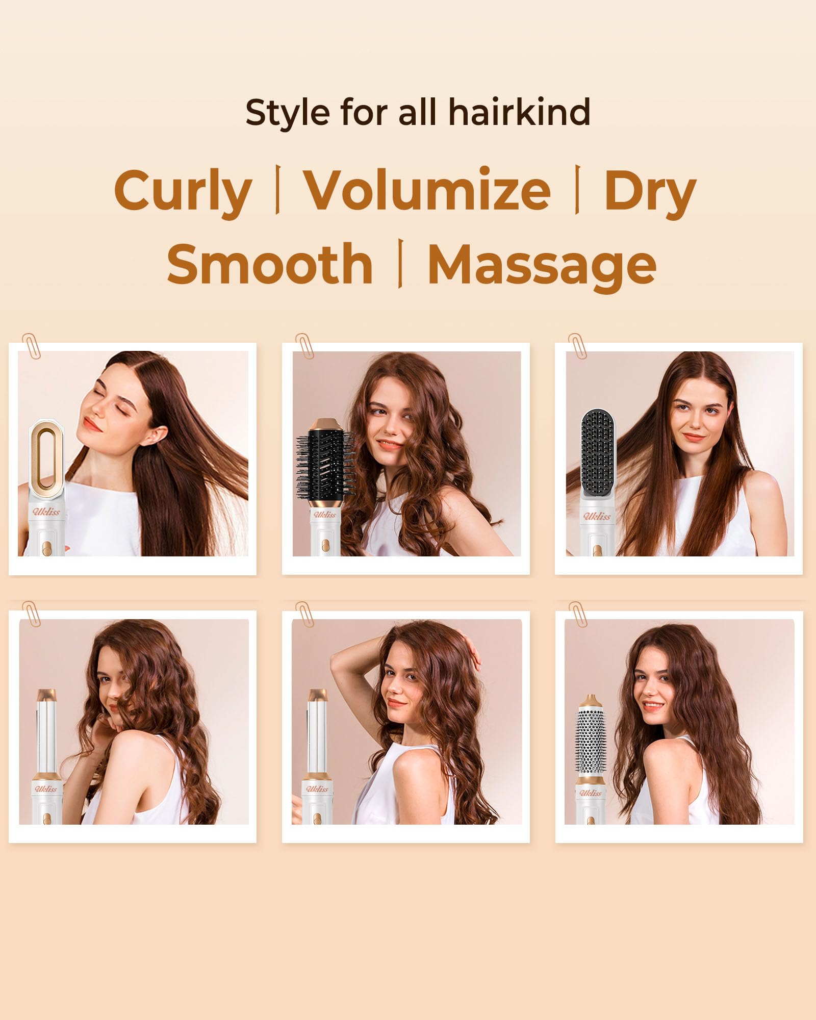 UKLISS 6 in 1 Hairstyler & Haartrockner Set mit Warmluft Lockenbürste, Rundbürstenföhn, Pro Weiß