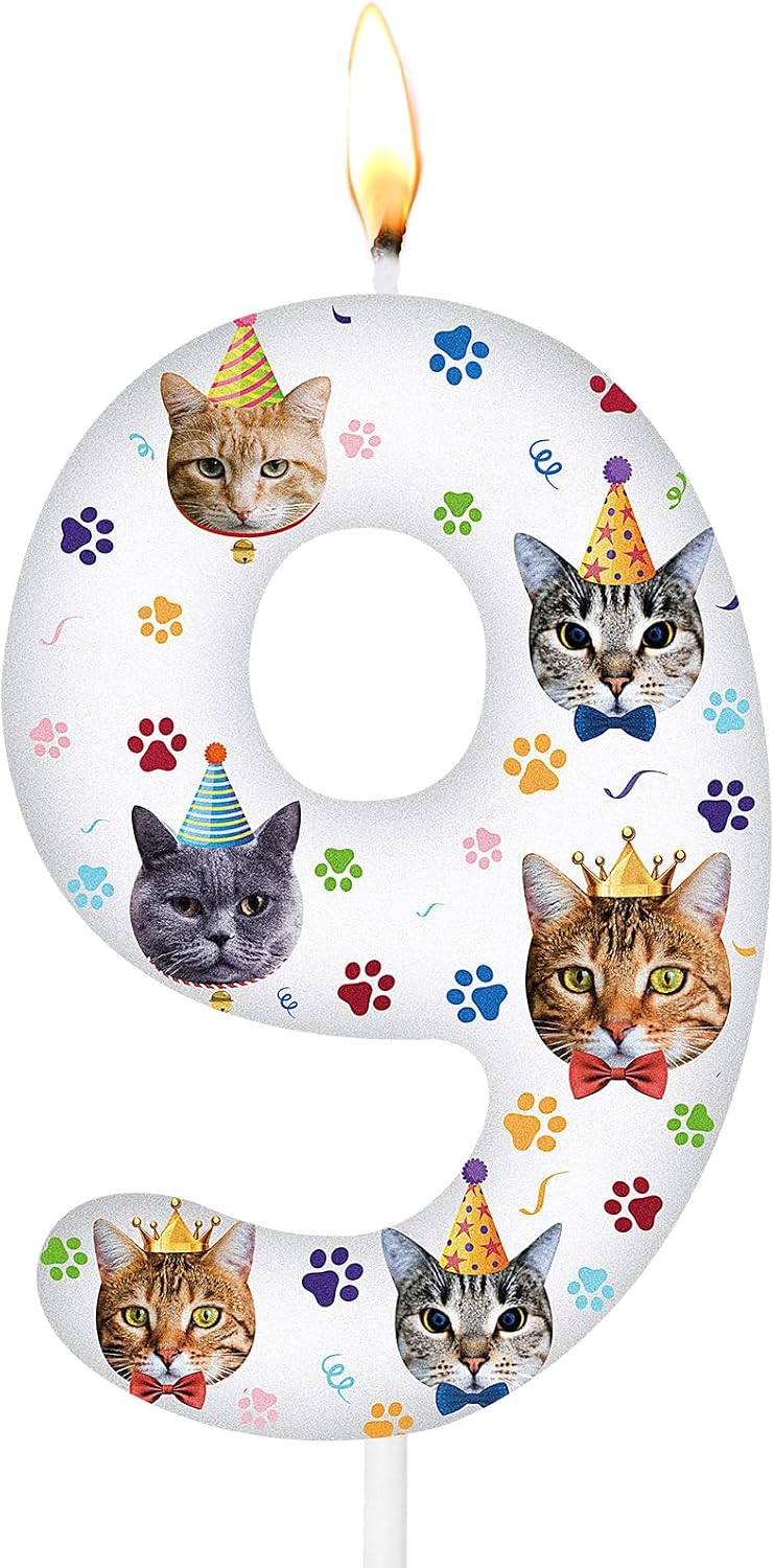 Conelist Cat Birthday Number Birthday Candles, Number 9