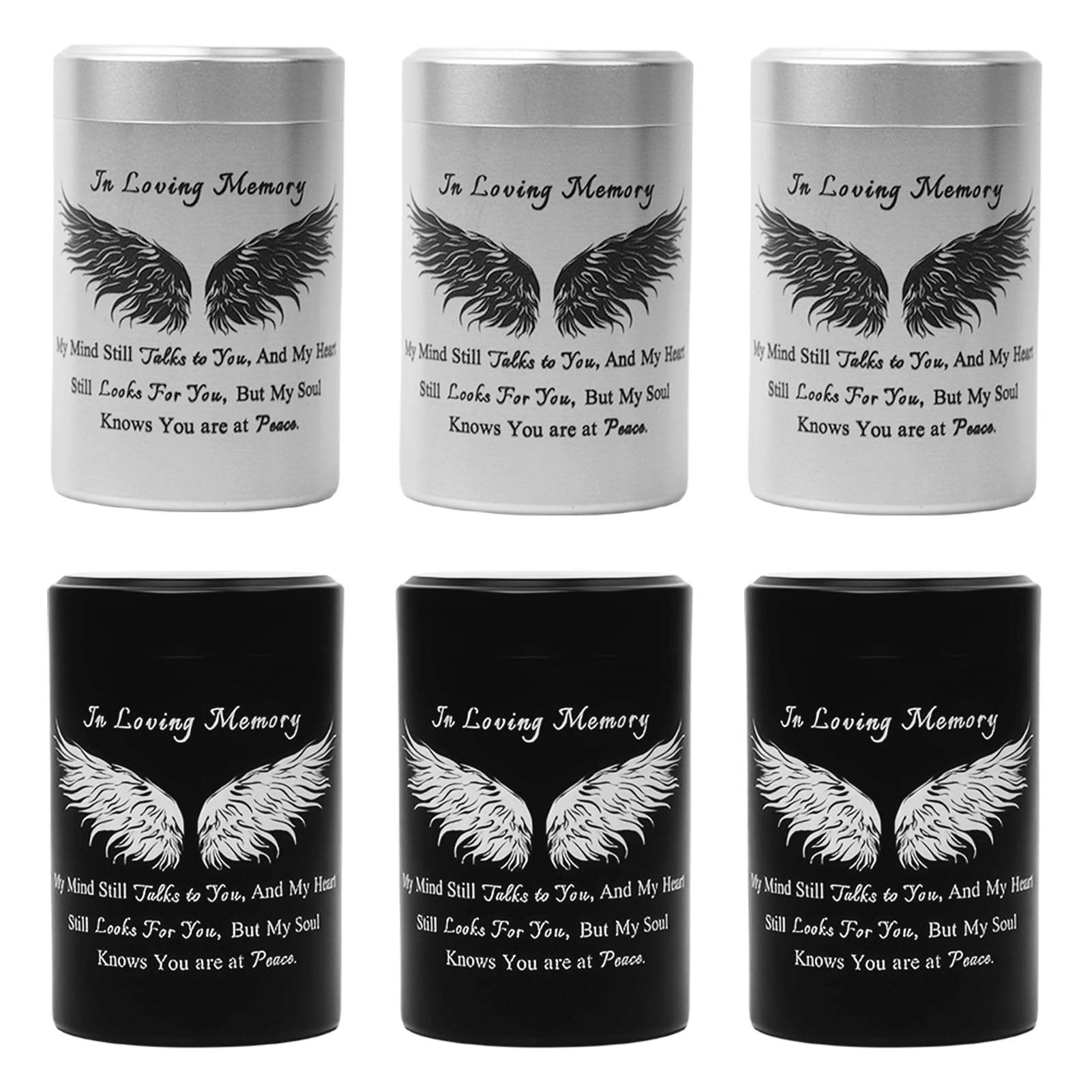 Aluminum Keepsake Urns Set of 6 - Mini Memorial Ashes Containers (3 inches)