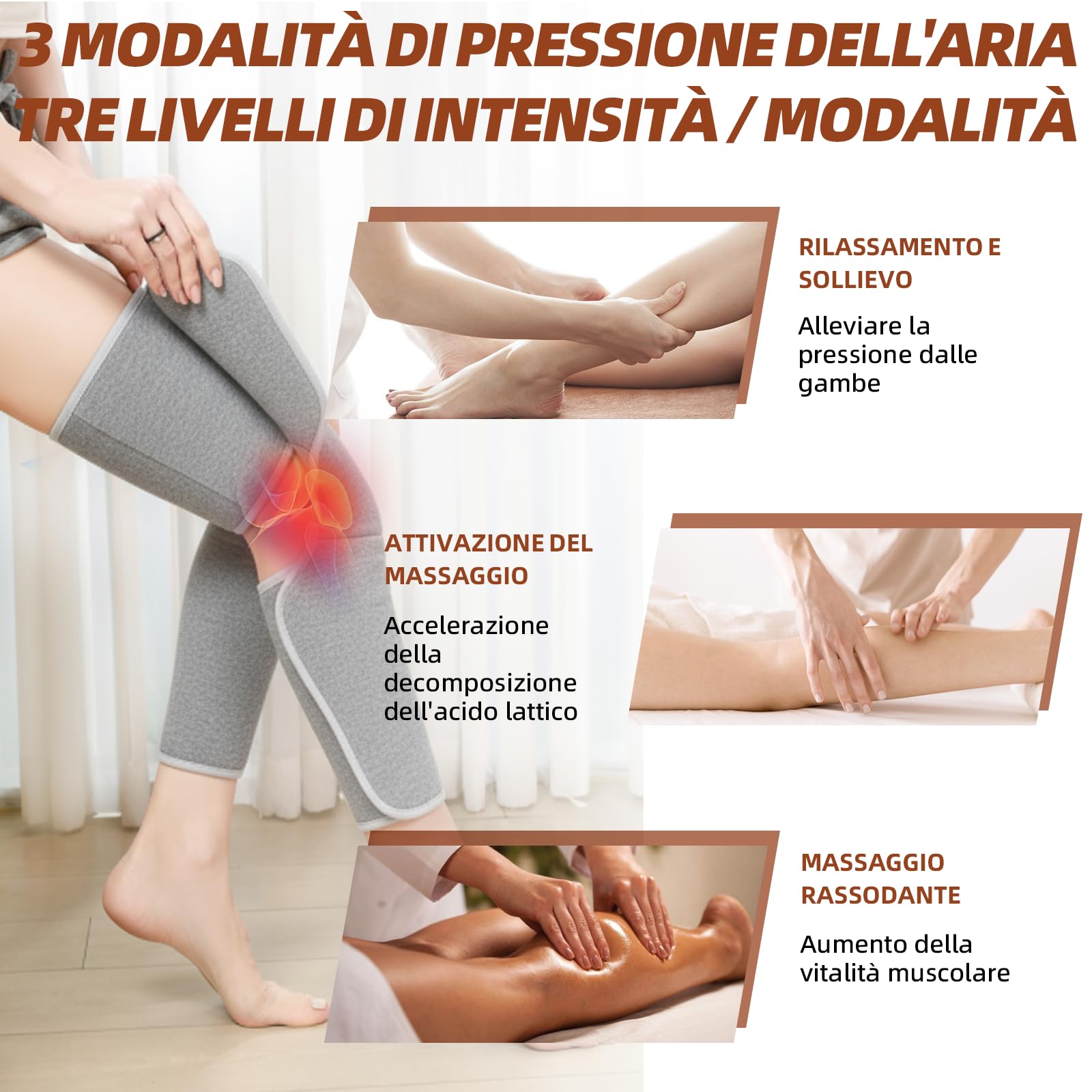 Massaggiatore elettrico portatile senza fili per gambe e piedi con funzione di calore e pressione dell'aria, tre modalità regolabili e tre intensità per calore, massaggio impastatore e relax. Grigio