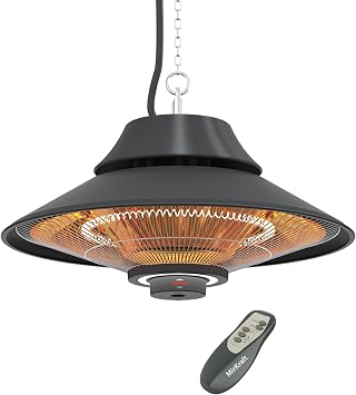 MirKraft Elirg RC سخان كهربائي خفيف LED، 2000 واط، جهاز تحكم عن بعد، مستويين للتدفئة، IP45، سخان شرفة، سخان خيمة، سخان حديقة شتوية، سخان الكربون بالأشعة تحت الحمراء (Elirg RC)