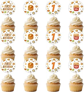 Brunch Anyone First Birthday Decorations 36Pcs Happy Birthday Brunch Cupcake Toppers Breakfast Food Theme Decor Double-Sided Printing for Boys Girls Let's Brunch Theme 1st Birthday Party Supplies