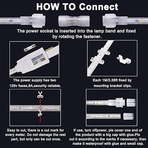 Miniatura 10 de GUOTONG Tira de luces LED RGB smareal con control remoto IR de 44 teclas, luces LED que cambian de color para dormitorio, 65.6 pies, iluminación de