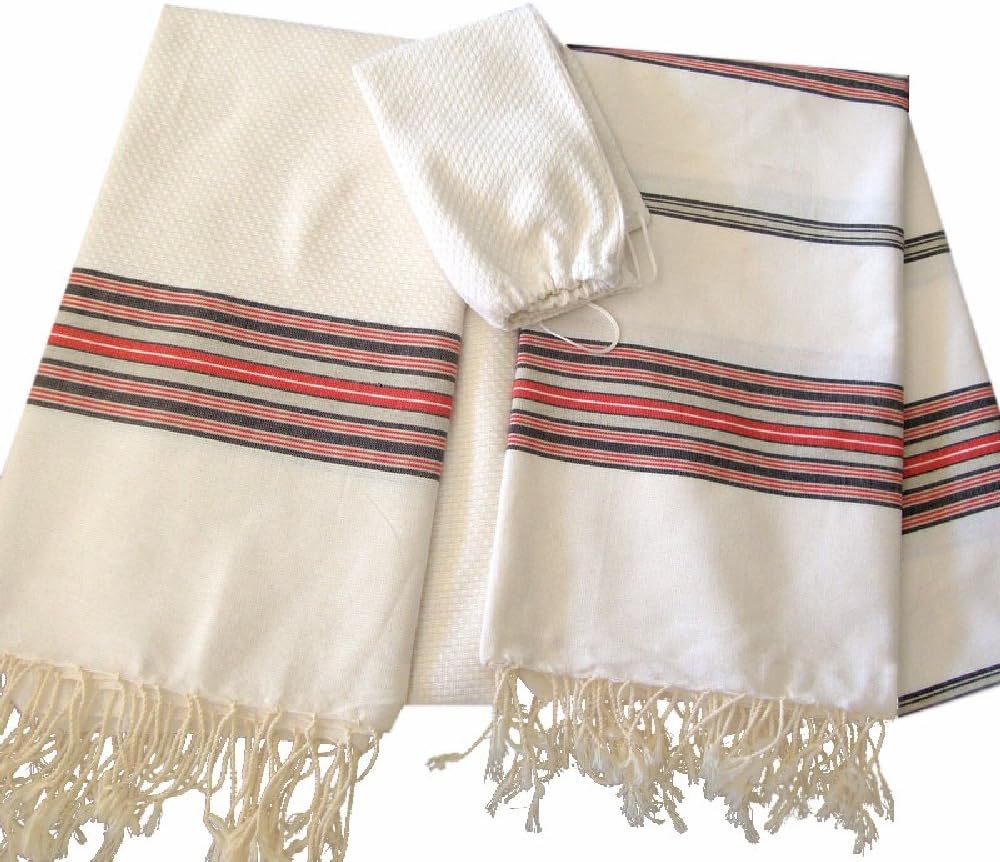 100-Percent Cotton Set of Beach Fouta Towels with Carrying Bag, White