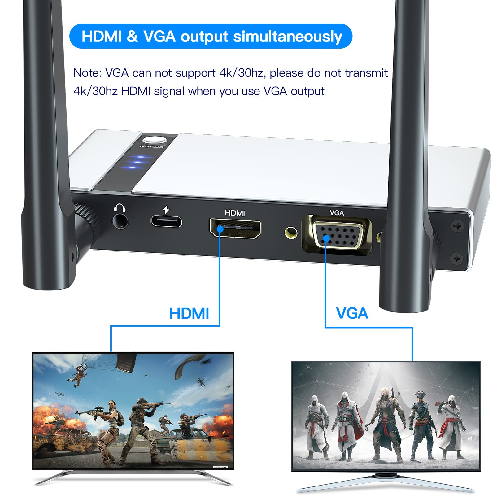Trasmettitore e Ricevitore HDMI Wireless 1080P Fino a 50m/164ft, Trasmettitore Estensore HDMI Wireless per Segnali HD da PC, DVD, tablet, STB, TV Stick per la Visualizzazione su Schermi HD e VGA