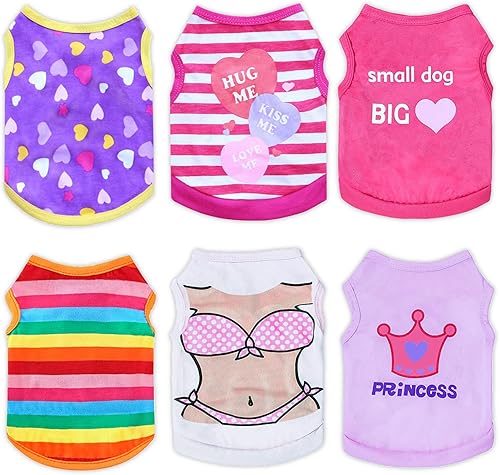 DegGod 6 camisas de perro para perros pequeños y medianos, chaleco transpirable estampado para mascotas, ropa de verano para perro, camiseta suave