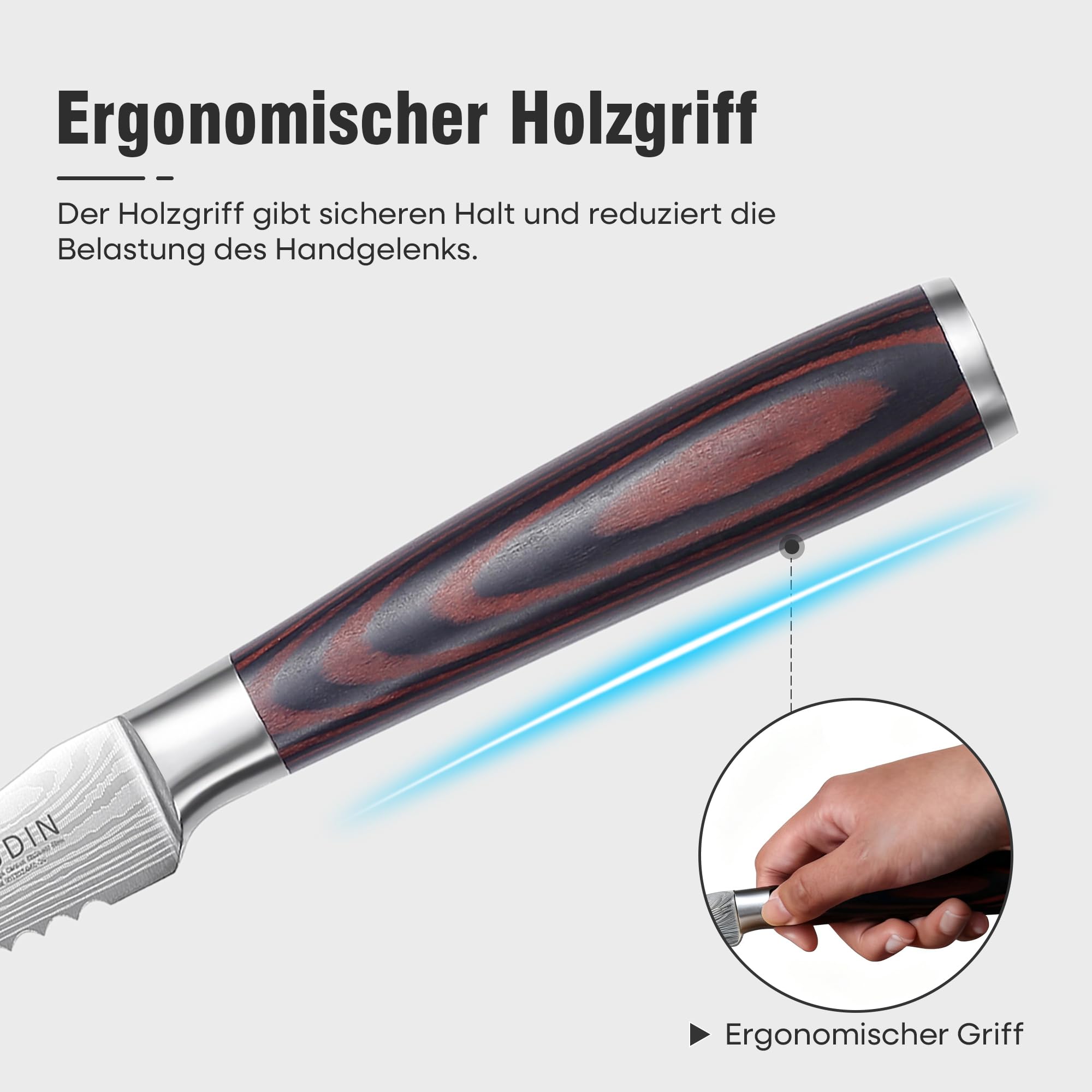 PAUDIN Tomatenmesser 13 CM, Professionelles Küchenmesser für Tomaten, Messer für weiches Obst und Gemüse, Anti-Haft frühstücksmesser, buttermesser mit Scharfes Klinge und Ergonomischer Holzgriff