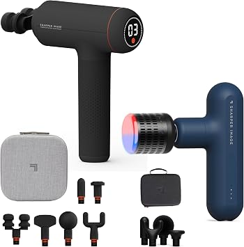 مجموعة Sharper Image Recovery & Wellness Massager - Powerboost Max مع 6 ملحقات وPowerboost Move مع العلاج الساخن + البارد | مسدس تدليك الأنسجة العميقة | تمرين تخفيف آلام العضلات والتعافي